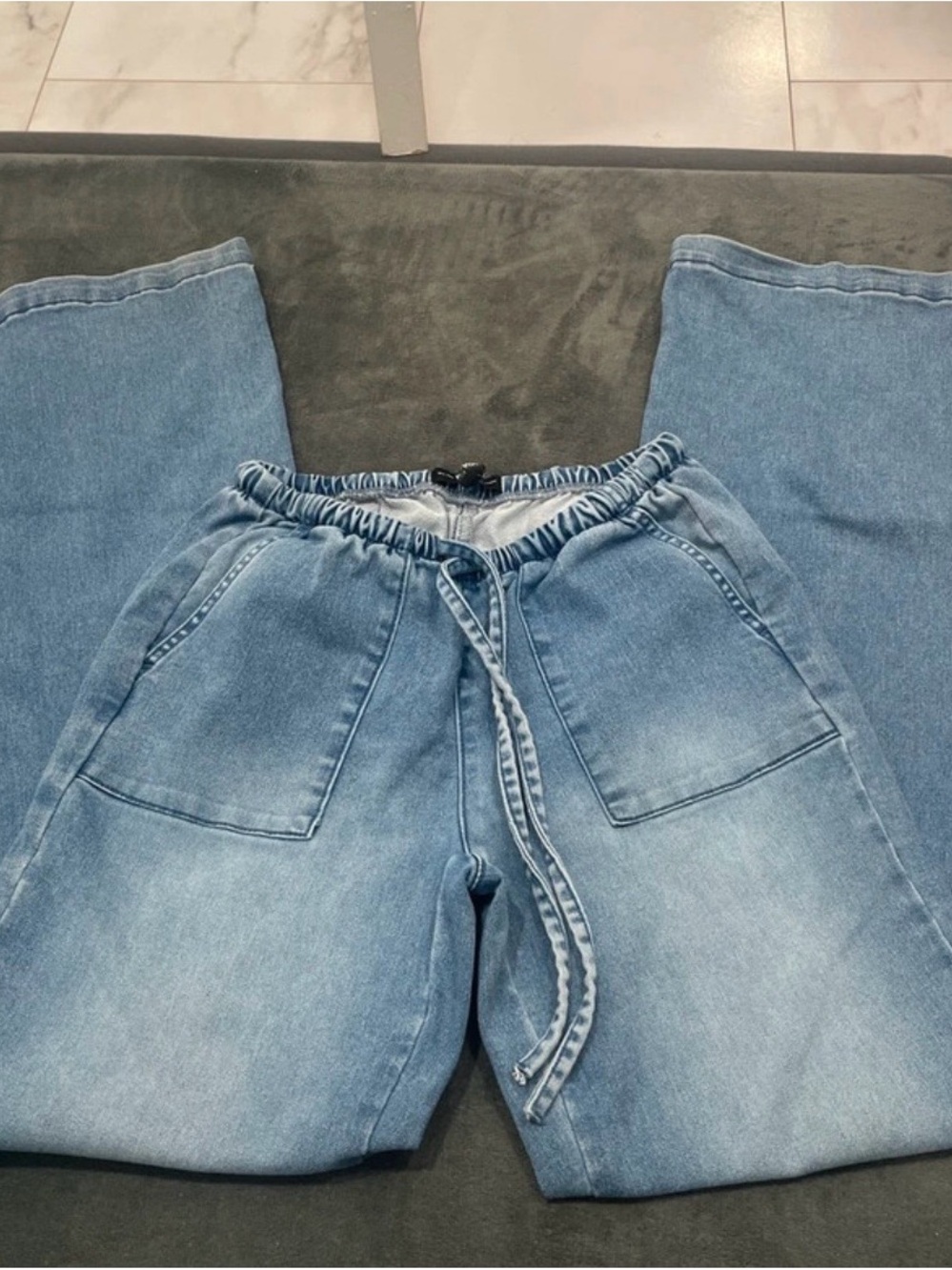 Rewash Light Blue Boyfriend Jeans with Elastic Drawstring Waist